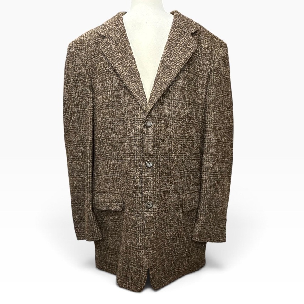 Jack Victor Nordstrom Wool Tweed Sport Coat Blazer Mens 44L Brown Plaid Classic